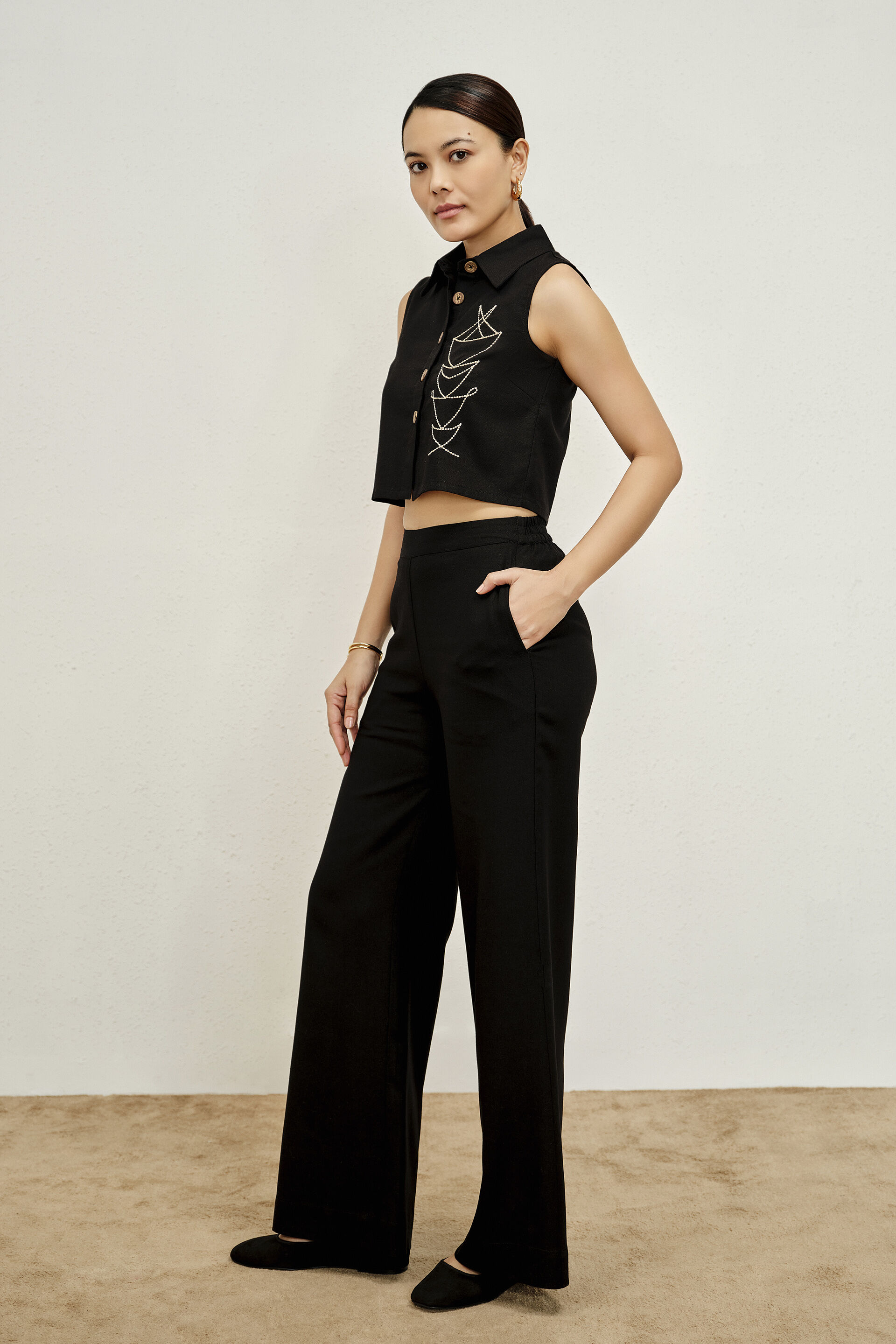 Veslyn Embroidered Co-ord Set, Black, image 2